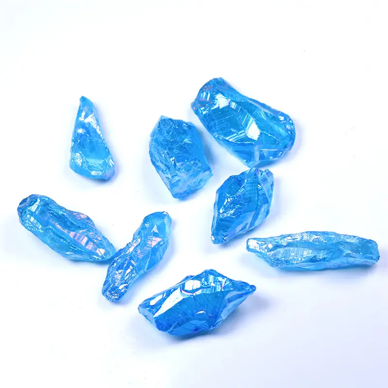 Jogo de cascalhos para decoração, venda de chama azul, quartzo banhado em cristal macio, cascalhos com cristal para decoração de casa