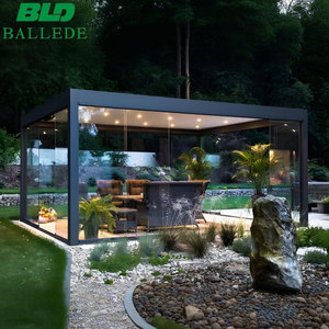 Ngoài trời pergola nhôm không thấm nước cơ giới louvers mái có thể thu vào với màn hình tường kính - Product Image 1