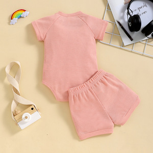 Wholesale Waffle <b>Rainbow</b> Print Short Sleeve <b>Tops</b> and Shorts Baby Clothes Set - Product Image 6