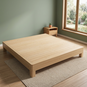 Cadre de lit plateforme moderne en teck massif, profil bas minimaliste, taille personnalisée disponible, mobilier de chambre à coucher - Product Image 2