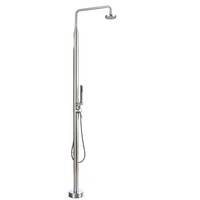 Ensemble de douche sans barre coulissante, colonne de douche extérieure en acier inoxydable brossé, moderne, verticale au sol, mitigeur chaud/froid à poignée unique