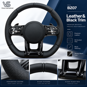 พวงมาลัยหนังสีดำแบบแบน รุ่น BZ07 สำหรับรถยนต์เมอร์เซเดส-เบนซ์ ซีคลาส W205 พร้อมปุ่มควบคุมมัลติฟังก์ชั่นและแป้นเปลี่ยนเกียร์ - Product Image 3