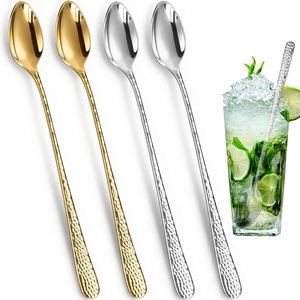 Cuillères à thé glacé en acier inoxydable martelé à long manche, cuillères à cocktail, cuillères à café et à dessert – Vente en gros usine - Product Image 1