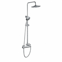 Ensemble de douche carré effet pluie en chrome poli, système de douche de salle de bain avec mitigeur en laiton, douchette à main et barre coulissante, idéal pour appartement