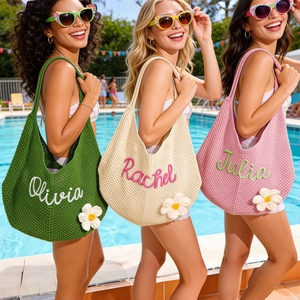 Bolsa de Playa Personalizada <span class=keywords><strong>para</strong></span> Mujer - Bolsa de Hombro Tejida a Crochet con Nombre Personalizado, Gran Capacidad, Bolsa Tejida <span class=keywords><strong>para</strong></span> Viajes/Vacaciones de Verano - Product Image 2