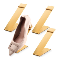 Présentoir à chaussures doré en acier inoxydable, support surélevé en métal doré pour talons hauts, idéal pour la maison et les centres commerciaux