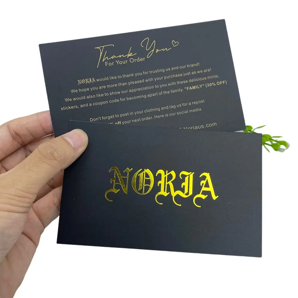 Oem Custom Printing Luxury Gold Foil Hot Stamp Black Thank You Cards For Business