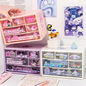 Sanrio 6 Grid scatola portaoggetti Desktop tipo cassetto <span class=keywords><strong>trasparente</strong></span> scatola organizzativa portapenne invia Kuromi Melody Cinnamoroll adesivi - Product Image 6