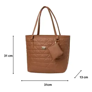 Bolso Tote para Mujer Fana Jade, Color Camel, PU Acolchado, Ligero, Cierre Abierto, Elegante, para Uso Diario - Product Image 4