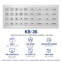 Clavier industriel étanche IP65 en acier inoxydable à 36 touches, à montage sur panneau, USB/PS2, pour usine pétrochimique, modèle KB-36