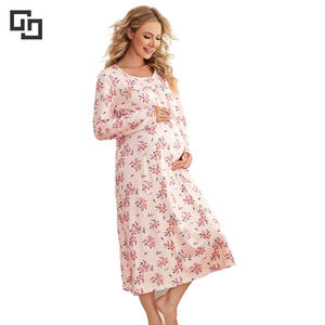 Robes de maternité à motifs floraux haut de <span class=keywords><strong>grossesse</strong></span> et d'allaitement pyjama vêtements de maternité en coton pour femmes allaitantes robe vente en gros - Product Image 1