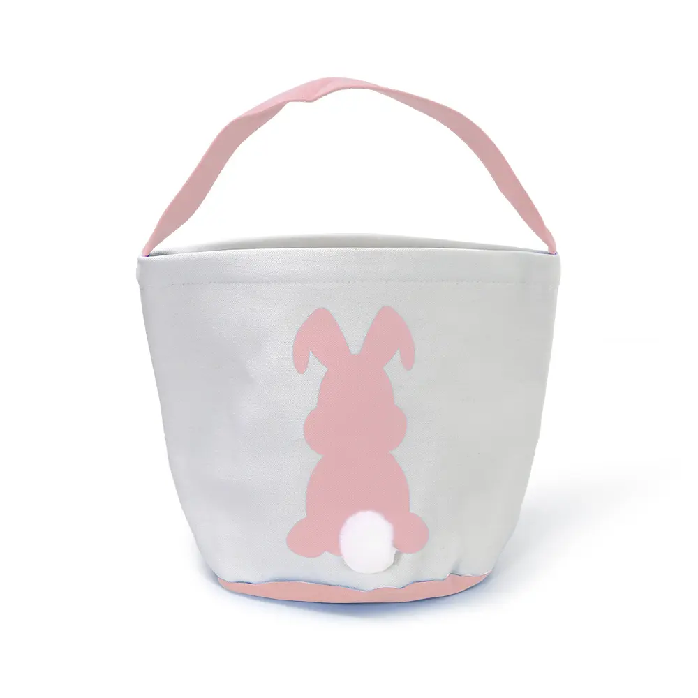 Fluffy Tails Printed Rabbit Canvas Toys Tote Easter Bunny Basket Easter Bags For Kids