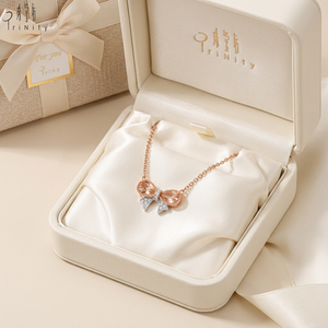 คอลเลคชั่นใหม่ ชุดเครื่องประดับสำหรับใส่ทุกวัน งานแกะสลัก CNC ทองคำแท้ 14K สีโรสโกลด์ ประดับเพชรธรรมชาติ จี้รูปโบว์ สร้อยคอสำหรับผู้หญิง - Product Image 6