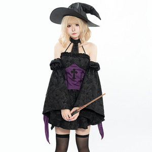 Wizard Costume Women Black <b>Purple</b> Dress With <b>Hat</b> And Wand Halloween Fancy Dress Stage Performance Outfit - Product Image 4
