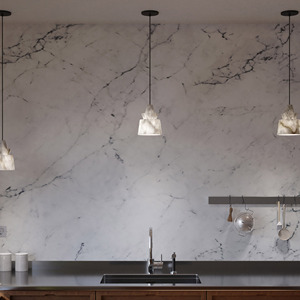 Lustre moderne de luxe en albâtre naturel à 3 niveaux en forme de cône avec cordon noir LED - Product Image 4
