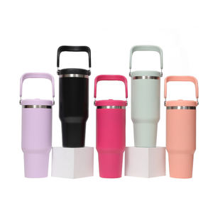 Tazza da caffè in acciaio inossidabile 40oz con logo personalizzato tazza da viaggio con ghiaccio isolante sottovuoto bottiglia d'acqua portatile con manico in paglia - Product Image 4