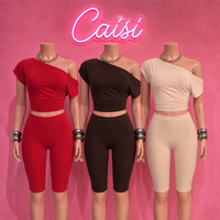 Ensemble 2 pièces capri pour femme, sexy, sans manches, avec haut court épaules dénudées et pantalon court, tenue décontractée