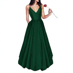 Vestidos de Dama de Honor Elegantes de Verano, Nuevos, Casuales, de Color Sólido, con Cuello en V, Volantes, Largos hasta el Suelo, Silueta en A, Espalda Descubierta, para Mujer - Product Image 3