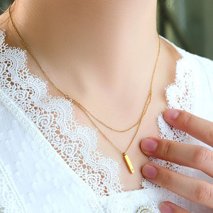 Collar Doble de Acero Inoxidable con Logotipo Personalizado, Resistente al Deslustre, Impermeable, Chapado en Oro de 18k, para Mujer - Product Image 2