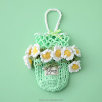 Penyangga Cangkir Rajut Tangan, Tas Pembawa Minuman dari Benang dengan Gantungan Bunga Burger Daisy Camellia, Sarung Cangkir yang Dapat Digunakan Kembali, Grosir