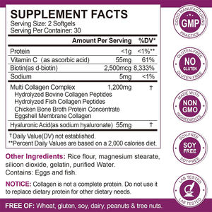 Collagène Peptide en Gélules Molles OEM/ODM avec Biotine pour Réduire les Rides et Ridules, Soutien à la Santé des Cheveux et des Ongles, Faible Teneur en Sucre et en Glucides, Soutien Immunitaire - Product Image 6