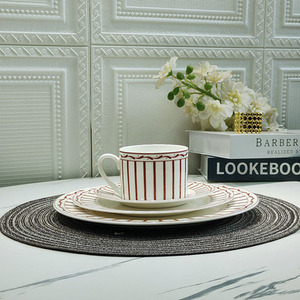 Best Selling European Luxury Red Line Dining Room <b>Set</b> Ceramic <b>Cup</b> and Saucer - Product Image 2