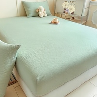 Ensemble de draps-housses 3 pièces 100 % polyester tricoté, écologiques, 200 fils, style américain, avec couvre-matelas élastique pour usage domestique