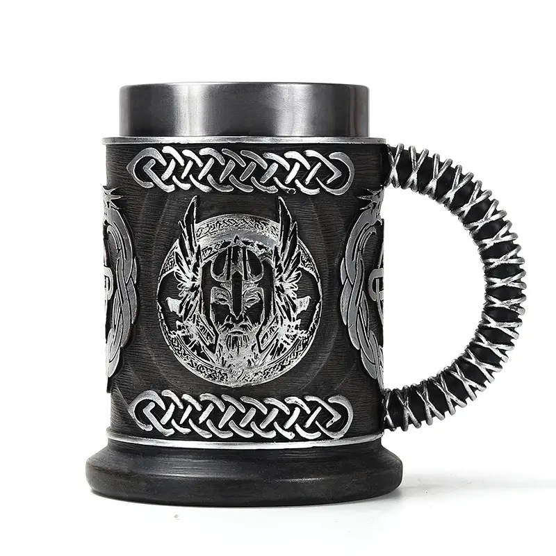 Wholesale Tankard Templar Medieval Retro Germany Italy Dynasty Viking Mug Stainless Whiskey Glass Mug Resin