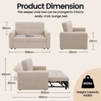 Sofá Cama Convertible Moderno Multifuncional para Apartamentos Pequeños - Sofá Cama Plegable de Tela para Sala de Estar y Dormitorio