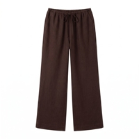 Pantalones Anjie de Lino para Mujer con Logo Personalizado OEM ODM, Pierna Ancha, Cintura Elástica con Cordón, Marca Privada, Pantalones Casuales de Playa al por Mayor