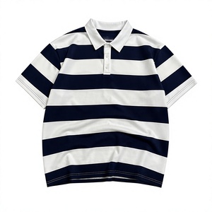 Men's Striped Knitted Polo Shirt Short Sleeve Casual <b>Black</b> Beige Regular Fit <b>Button</b> Design - Product Image 2