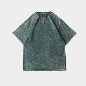 T-Shirt Vintage da Uomo con Spalle Scese, Effetto Stone Washed, Collo a Costine, Etichetta Tessuta Personalizzata, Maglietta Nera Basic - Product Image 2