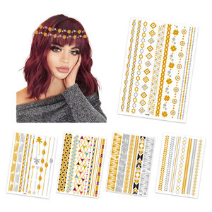 Shinein Flash oro pulsera tatuajes pegatinas Sexy <span class=keywords><strong>brazo</strong></span> cuerpo metálico temporal Cosplay pelo decoración impresión tatuaje - Product Image 1