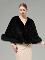 Eleganter Luxus Damen Wintermantel Handgestrickter Kaschmir Umweltfreundlicher Atmungsaktiver Leopardenmuster Nerzfell-Besatz Mittellanger Schal