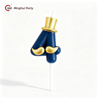 Marineblauer Gentleman-Zylinder mit Goldener Schnurrbart-Geburtstagskerze im Gentleman-Stil, Ziffern-Kuchenkerzen-Topper für Jungen, Männer, Väter