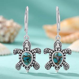 Gourik <b>Turtle</b> Shape Turquoise Gemstone Drop Earrings 925 Sterling Silver Oxidized Bohemian Dainty Gift - Product Image 3