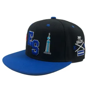 Logotipo personalizado azul marino 6 paneles gorra de béisbol Puff bordado underbrim impreso casquette Hip pop pico plano acrílico deportes snapbacks