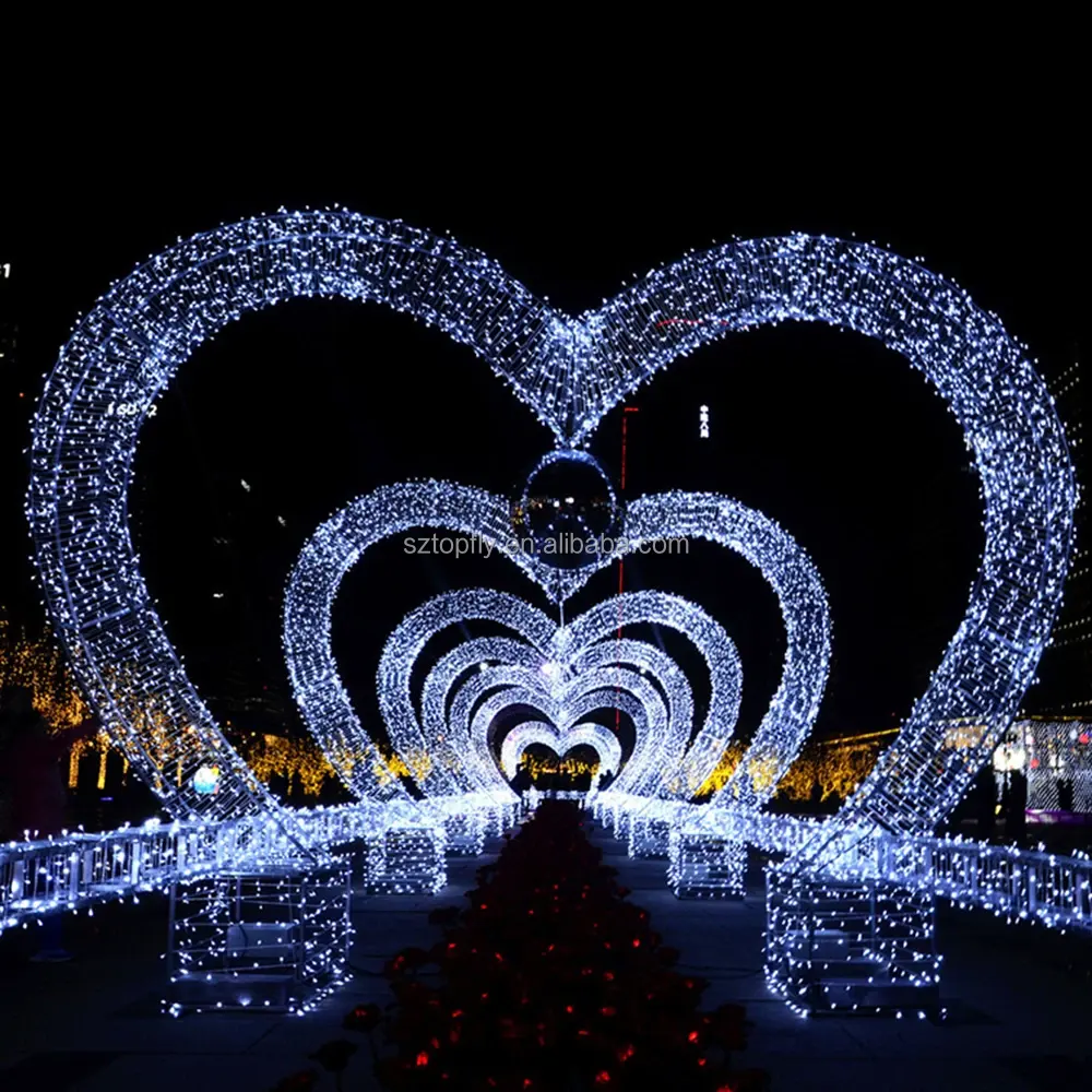 زفاف كبير المُزين بإضاءة على شكل قلب، مصباح 3D بقوس مُزين بنمط للشارع الخارجي، ديكور لعيد الحب