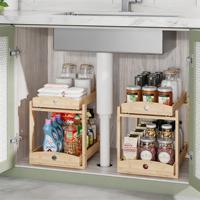 Étagère de rangement coulissante à 2 niveaux en bambou pour cuisine, salle de bain, garde-manger, comptoir ou sous évier, gain de place