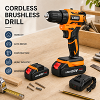 Taladro Inalámbrico de 45N.m, 20V, Sin Escobillas, 13mm, Sin Llave, 2 Velocidades, 4.0Ah, Atornillador Eléctrico, para Madera, Metal, Bricolaje, Kit de Destornilladores