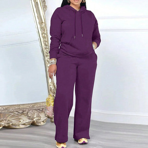 New Solid <b>Colour</b> Stylish Casual Hooded Sweatshirt Long Pants <b>Set</b> for Women Fashion - Product Image 2