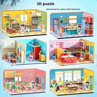 3D-Hauspuzzle für Kinder DIY Handgemachtes Puzzle-Haus Papiermodell Männliches und Weibliches Puzzle-Spielzeug Hersteller auf Lager Großhandel