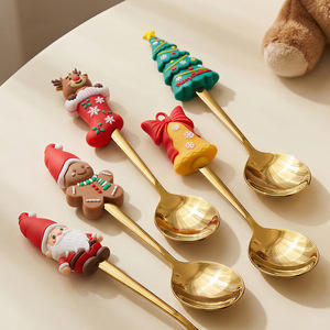 Vaisselle de Noël, ensemble cuillère et fourchette en acier inoxydable, nouvelle cuillère à dessert, cuillère à mélanger Père Noël, fourchette à fruits, boîte cadeau - Product Image 4