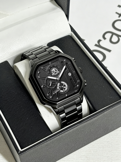 X-GEQCK Luxury Men's Sports Quartz Watch Waterproof Luminous Chronograph 3-Pin Square Fashion Leather Reloj