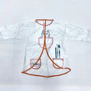 Bavoir bébé en <span class=keywords><strong>plastique</strong></span> PVC imperméable à l'eau alimentation tabliers à manches longues Logo personnalisé dessin animé mignon vinyle enfants <span class=keywords><strong>tablier</strong></span> avec poches enfants - Product Image 1