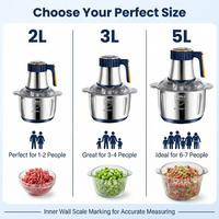 Robot culinaire électrique puissant 500W, hachoir à viande en acier inoxydable 304, machine à hacher la viande 5L, portable pour la maison et les restaurants