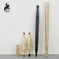 Ensemble de 4 pinceaux de maquillage pour les lèvres et les sourcils, poils synthétiques, manche en métal avec couvercle, portable, logo personnalisé
