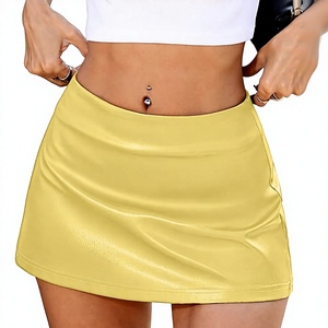 Women Natural Waist Genuine Leather <b>Mini</b> <b>Skirt</b> Solid Color Shiny Straight Sexy Vintage Breathable Embroidery Satin All Seasons - Product Image 1