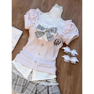 Conjunto de falda a cuadros con volantes y top con lazo estilo colegiala, minifalda rosa, traje informal, fresco y dulce - Product Image 3