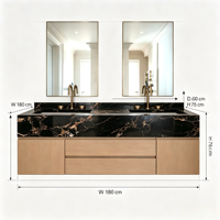 Comptoir de lavabo double en marbre noir et or de luxe, moderne, poli, écologique, étanche, pour salle de bain, villa, hôtel
